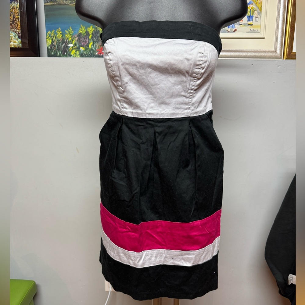 Dynamite Strapless Black, White, and Pink Dress